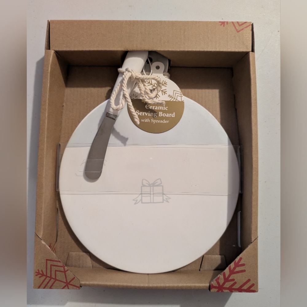 Ceramic serving board with spreader